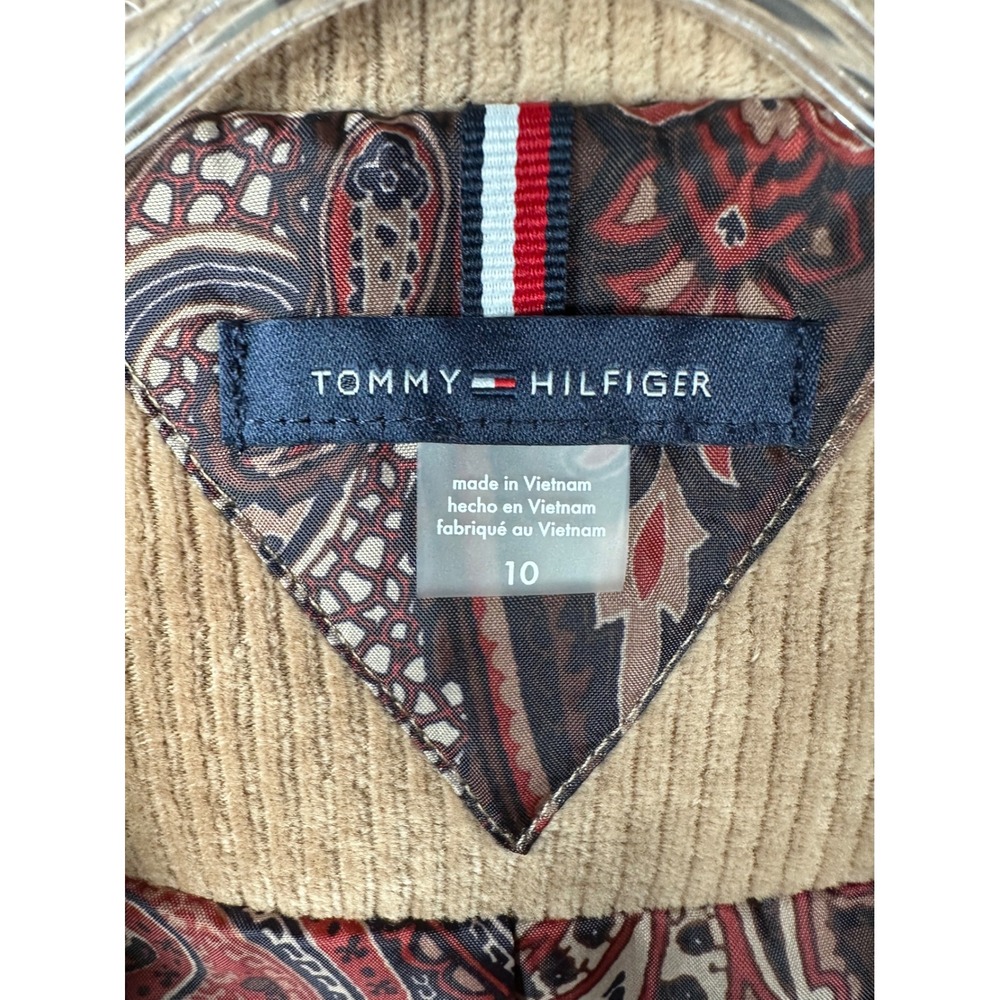 Tommy Hilfiger Womens Corduroy Blazer Size 10 Tan Elbow Patch Preppy Academia - Picture 3 of 9
